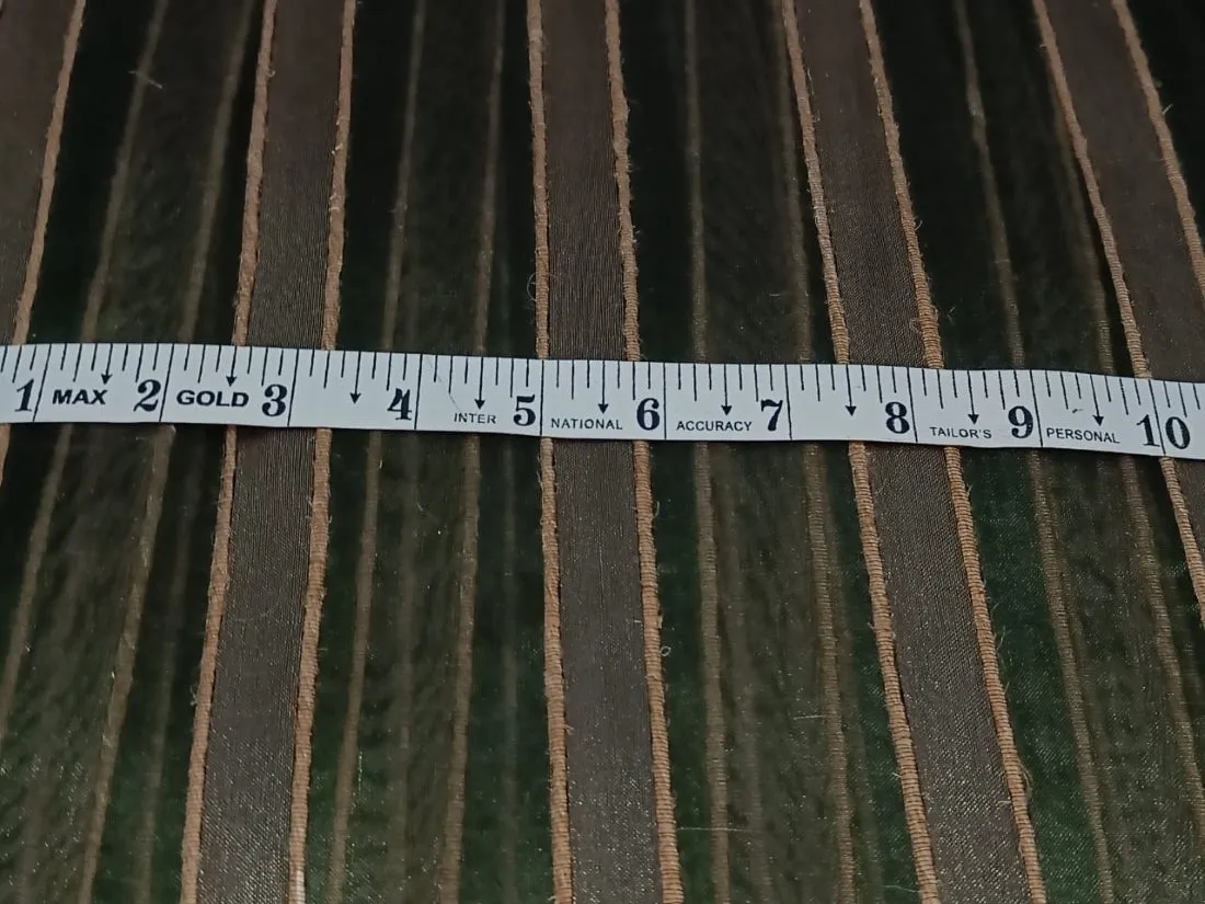 100% Silk mettalic tissue organza fabric dark green and gold with jute stripe design 44 INCHES WIDE[12141]