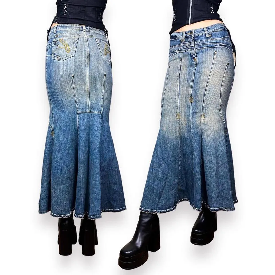 2000s Denim Mermaid Maxi Skirt (XS)