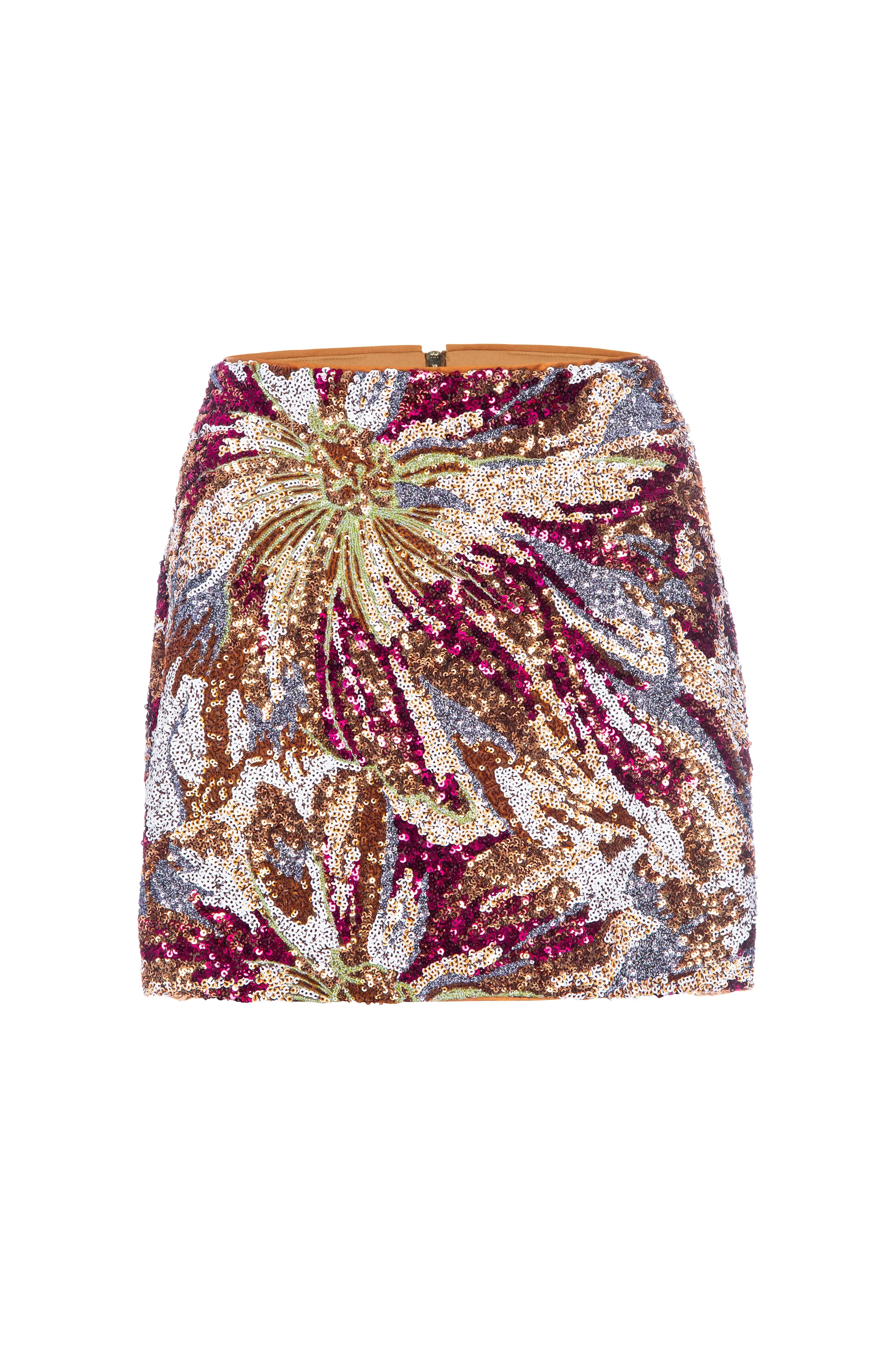 Abstract Floral Sequin Skirt
