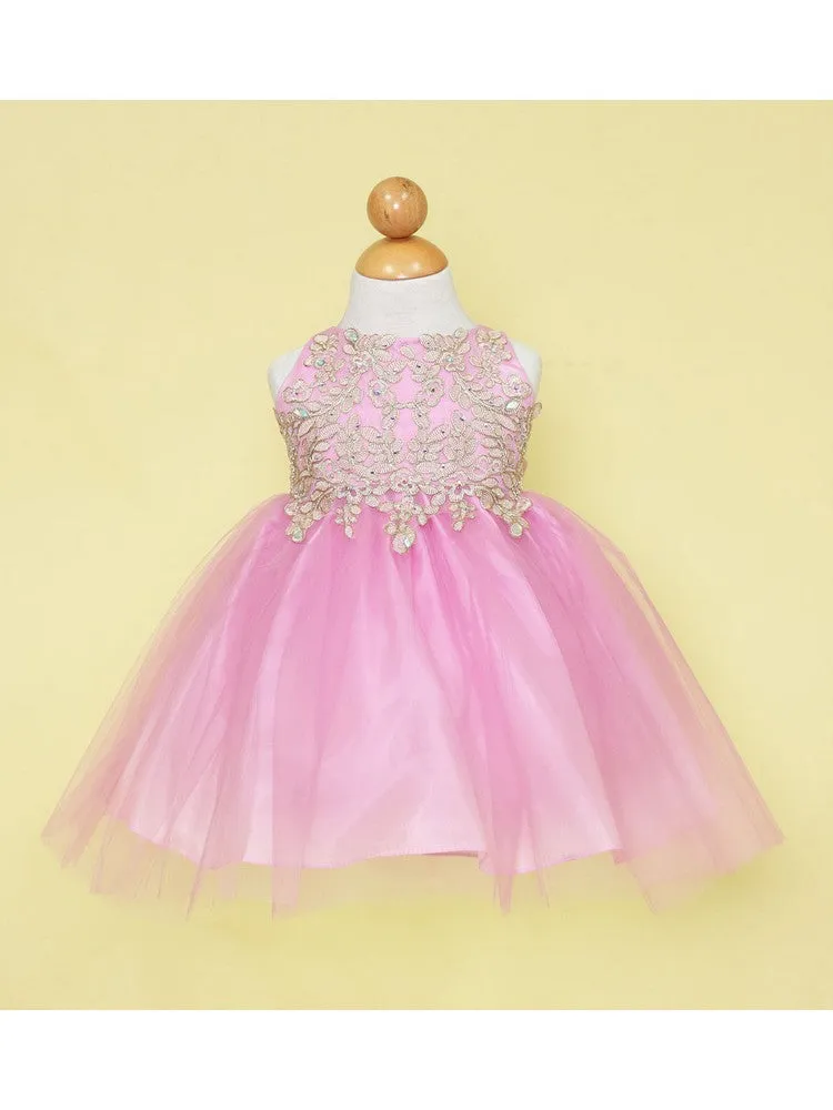 Baby Girls Multi Color Gold Lace Embroidered Tulle Flower Girl Dress 6-24M