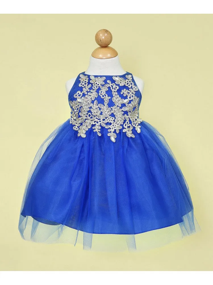 Baby Girls Multi Color Gold Lace Embroidered Tulle Flower Girl Dress 6-24M