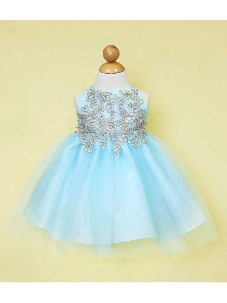Baby Girls Multi Color Gold Lace Embroidered Tulle Flower Girl Dress 6-24M