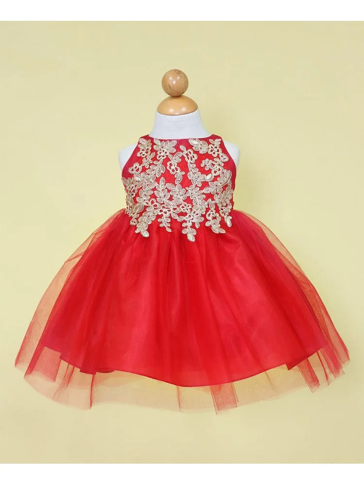 Baby Girls Multi Color Gold Lace Embroidered Tulle Flower Girl Dress 6-24M