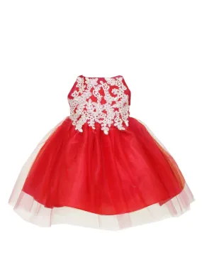 Baby Girls Multi Color Gold Lace Embroidered Tulle Flower Girl Dress 6-24M
