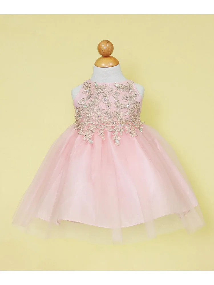 Baby Girls Multi Color Gold Lace Embroidered Tulle Flower Girl Dress 6-24M