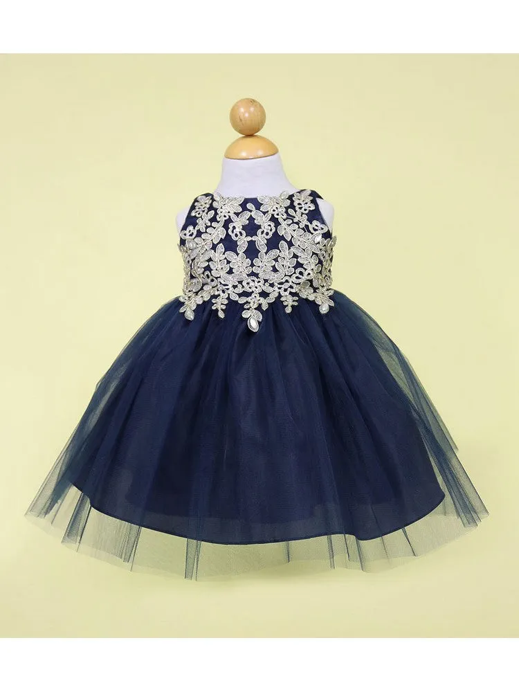 Baby Girls Multi Color Gold Lace Embroidered Tulle Flower Girl Dress 6-24M