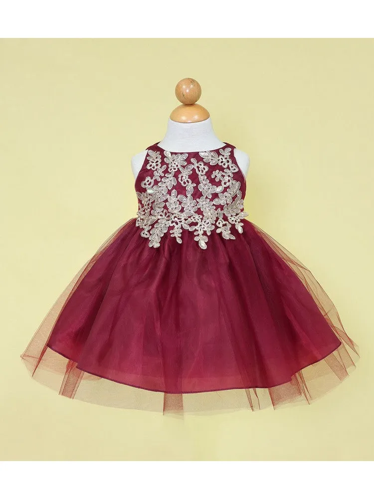 Baby Girls Multi Color Gold Lace Embroidered Tulle Flower Girl Dress 6-24M