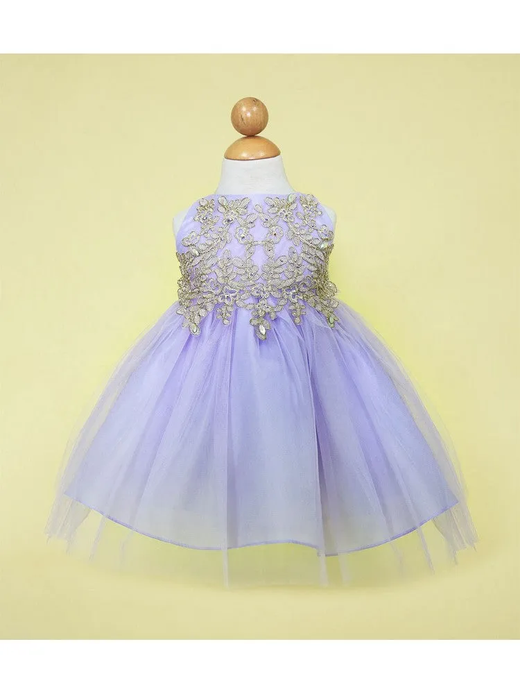 Baby Girls Multi Color Gold Lace Embroidered Tulle Flower Girl Dress 6-24M