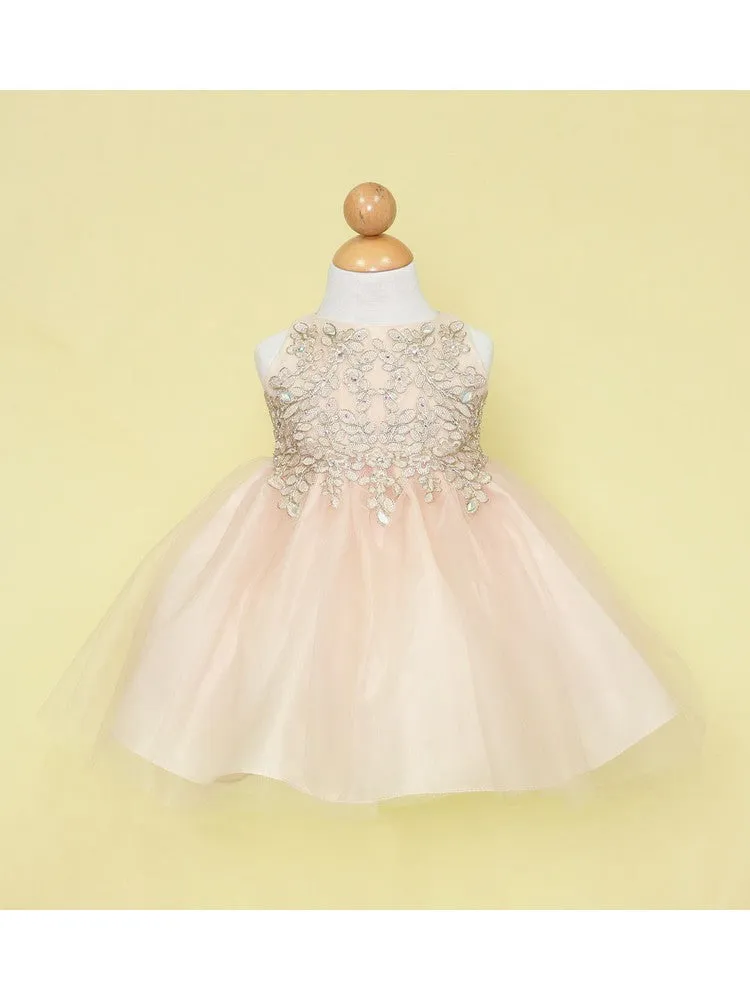 Baby Girls Multi Color Gold Lace Embroidered Tulle Flower Girl Dress 6-24M
