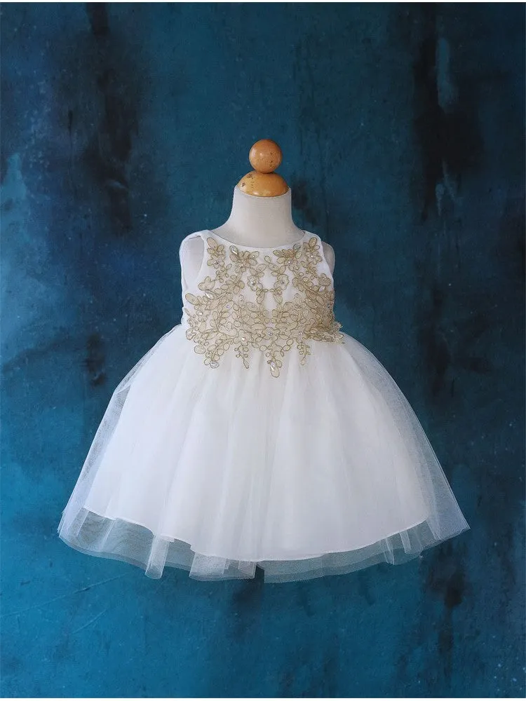 Baby Girls Multi Color Gold Lace Embroidered Tulle Flower Girl Dress 6-24M