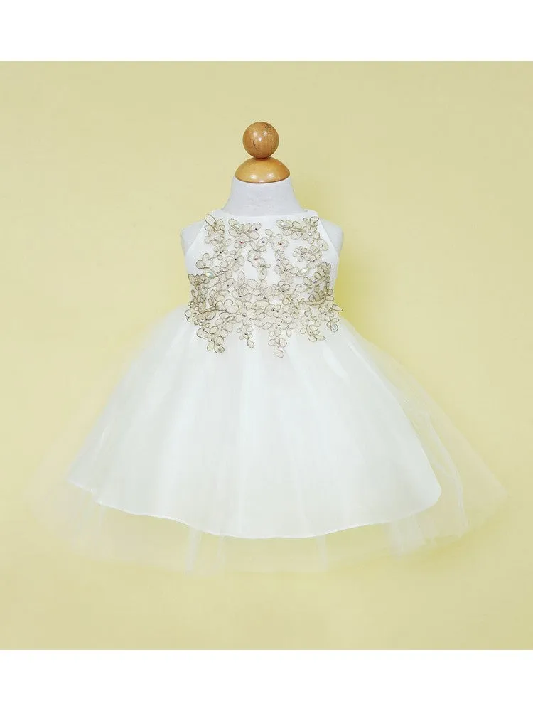 Baby Girls Multi Color Gold Lace Embroidered Tulle Flower Girl Dress 6-24M