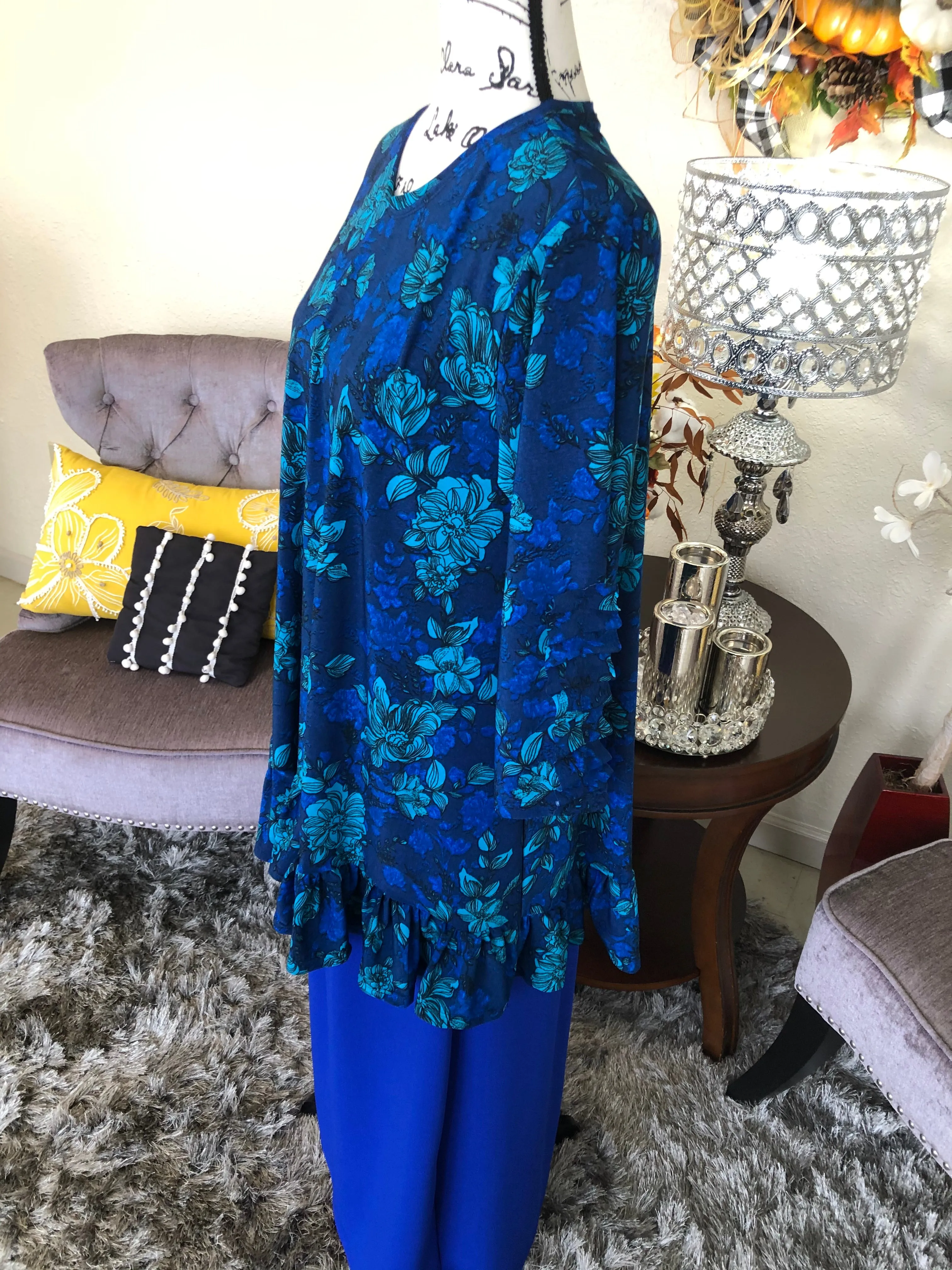 Brooke Blue Floral Tunic Top