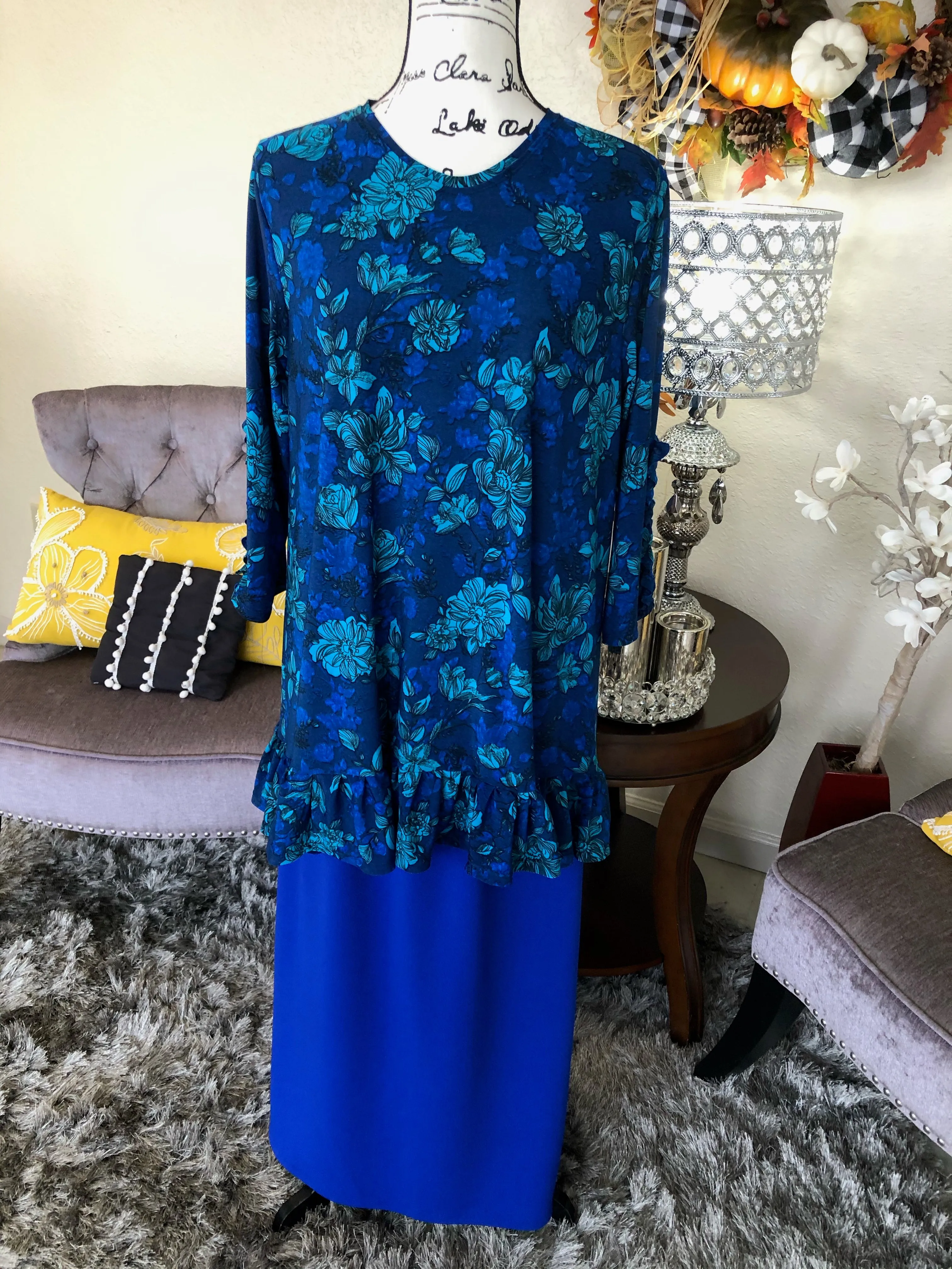 Brooke Blue Floral Tunic Top