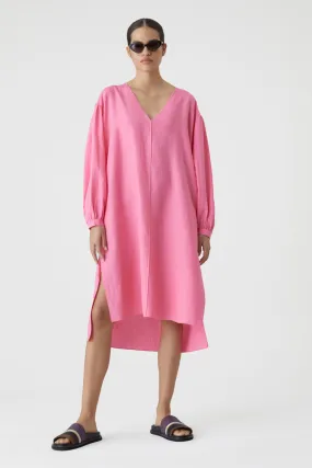 CLOSED WOMENS DRESS WITH V NECK - PINK LILIES