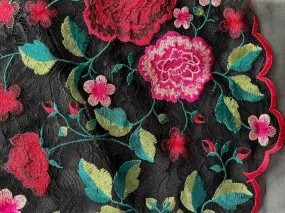 Couture Scalloped Passionate Flamingo Embroidered Viscose Lace Fabric (Made in Italy)