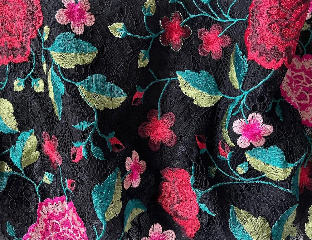 Couture Scalloped Passionate Flamingo Embroidered Viscose Lace Fabric (Made in Italy)