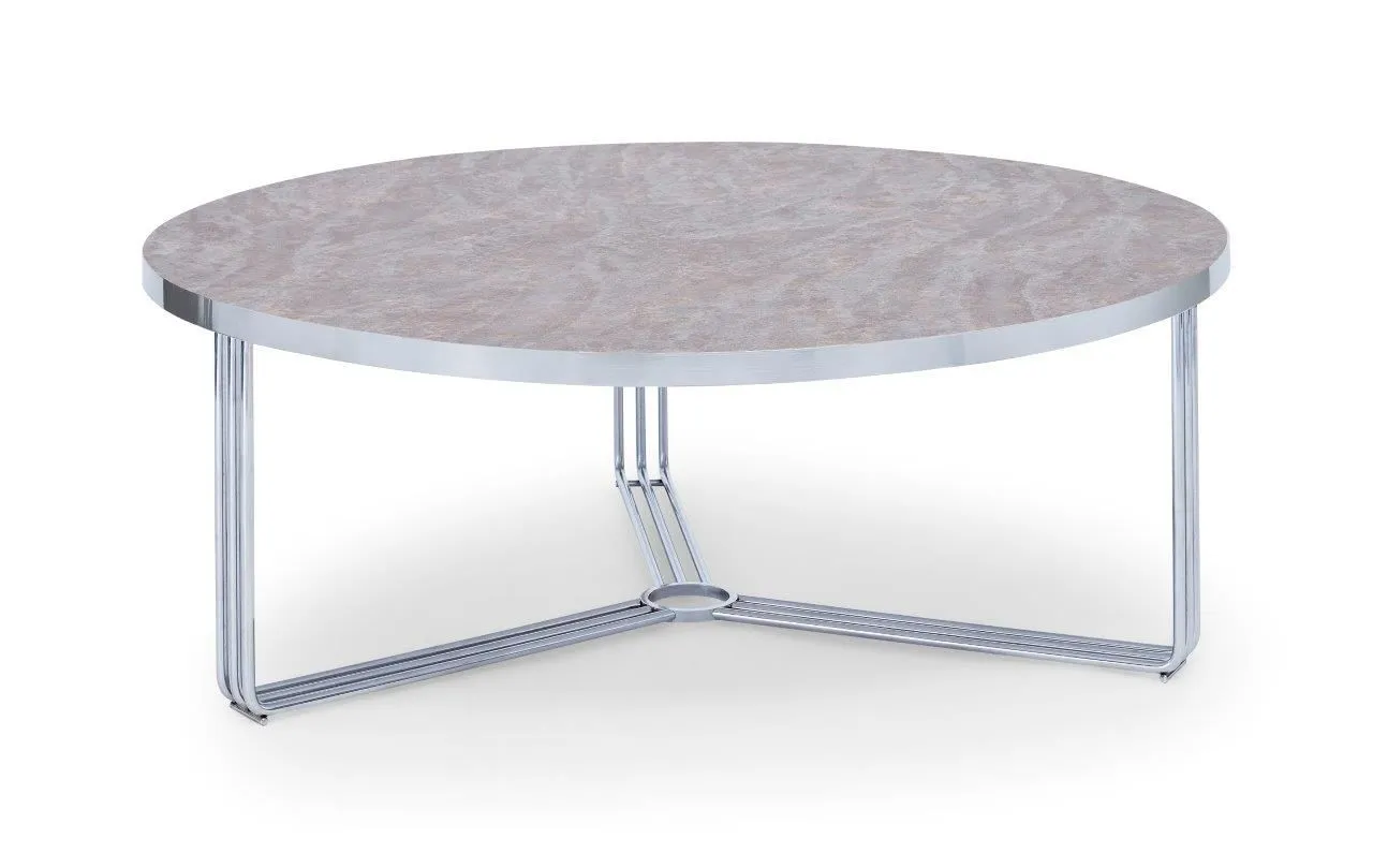 Gillmore Space Finn Collection Large Circular Coffee Table with Chrome Frame