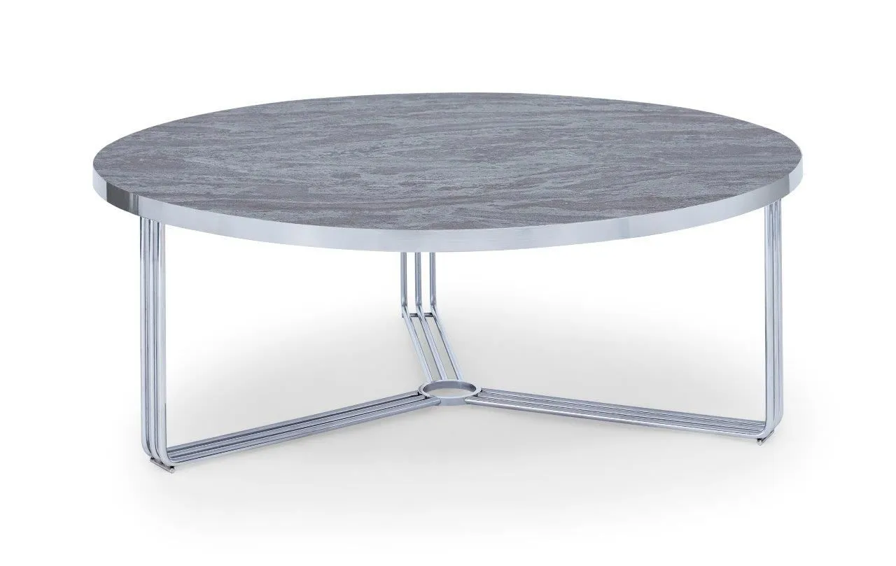 Gillmore Space Finn Collection Large Circular Coffee Table with Chrome Frame