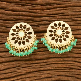 Gold Plated Stud With Light-Green Green Beads