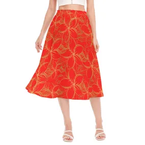 Golden Frangipani Red Chiffon Skirt No Pockets up to 2XL (FWS)