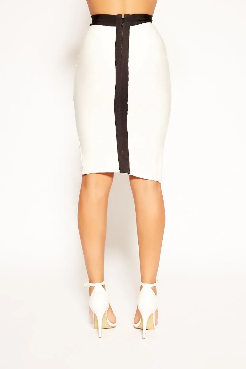 Hampton - White & Black High Waisted Thigh Split Bandage Dress