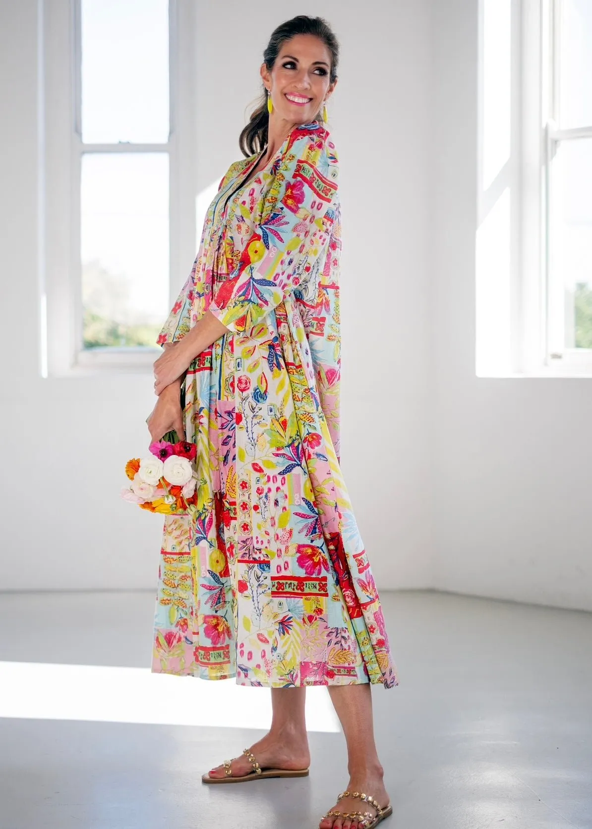 Ivy Dress With Floral Print In  White Multicolour
