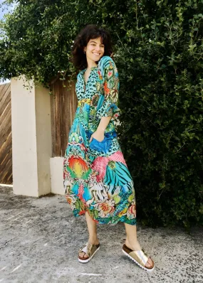 Jubilee Dress With Animal Print In Turquoise
