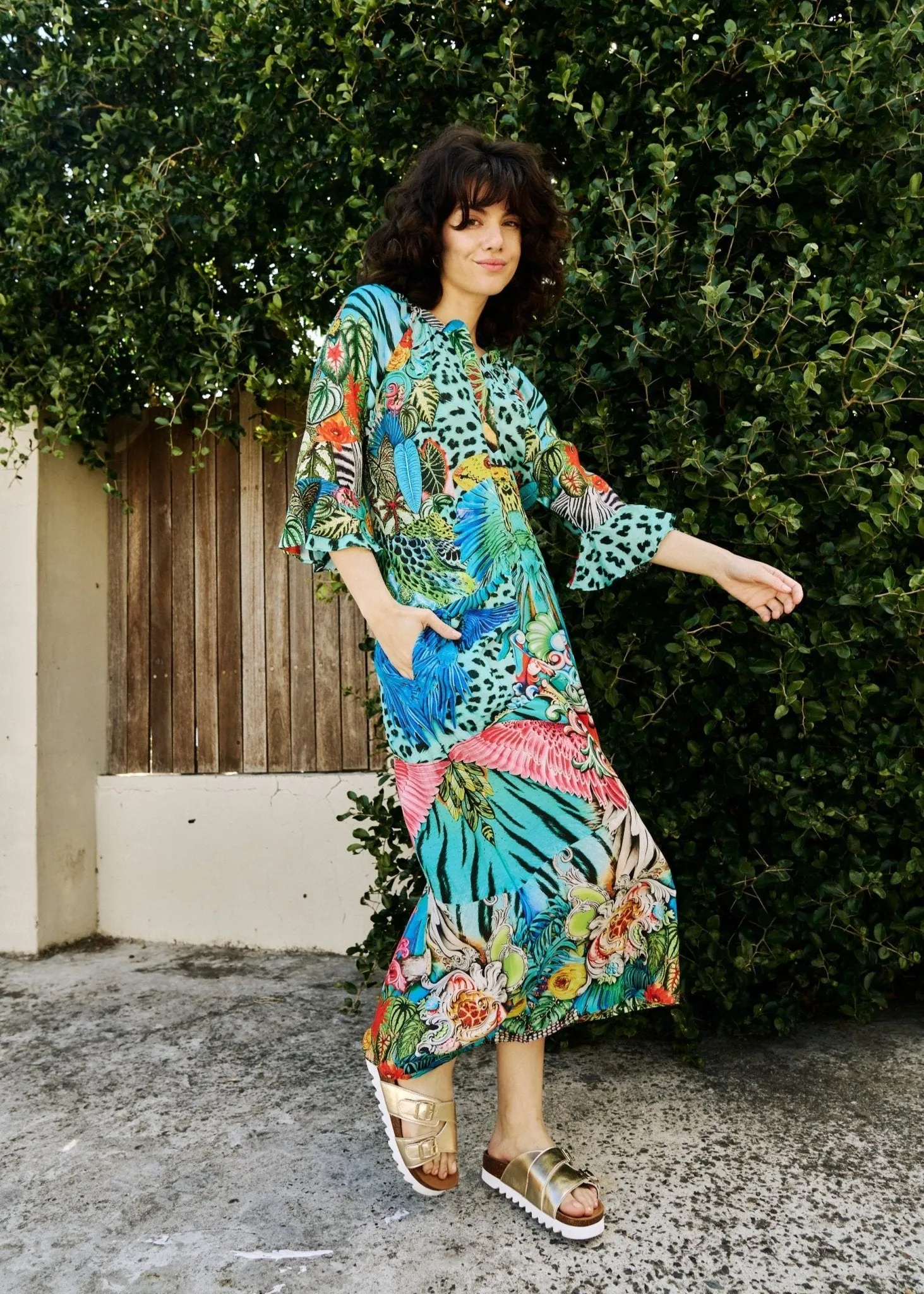 Jubilee Dress With Animal Print In Turquoise