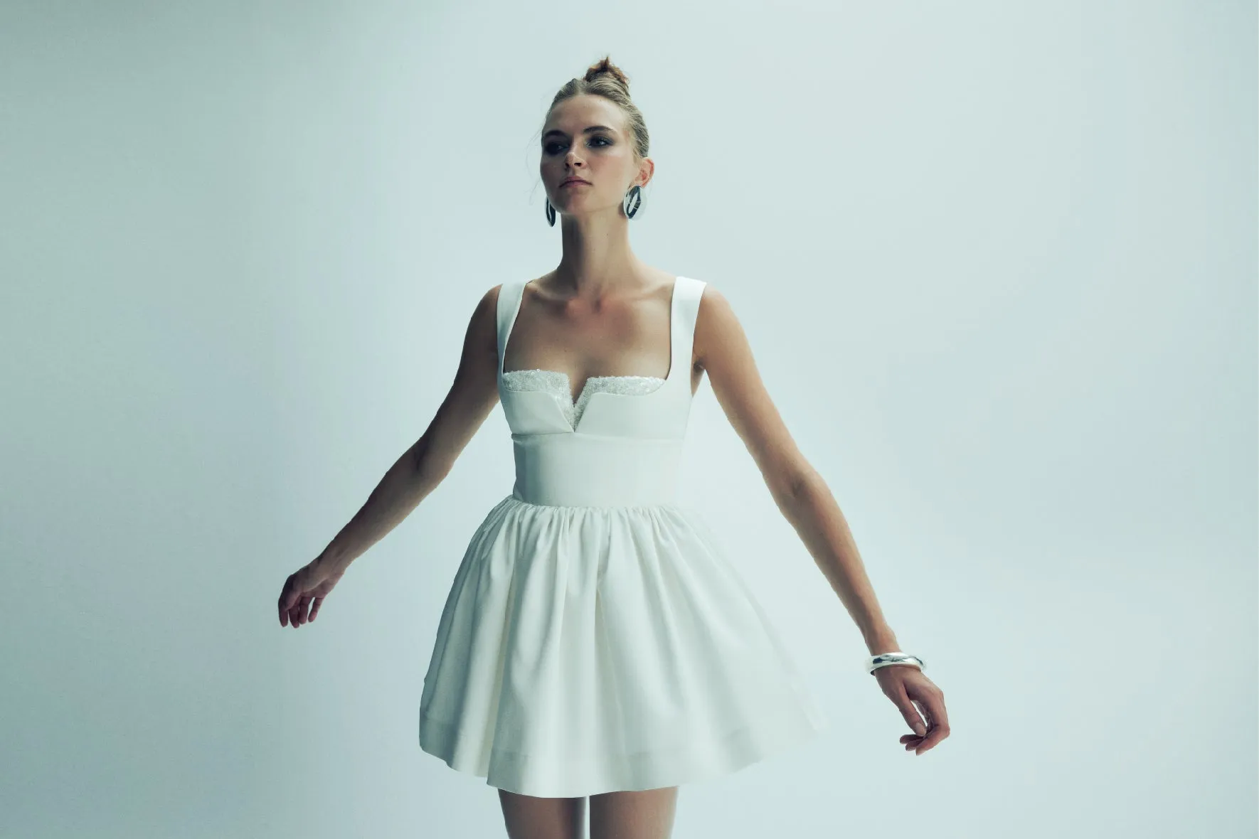 Leanne Satin Mini Dress in Lily White
