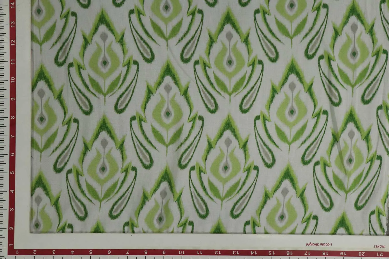 Light Green & White Motifs Printed Modal Viscose Blend Fabric