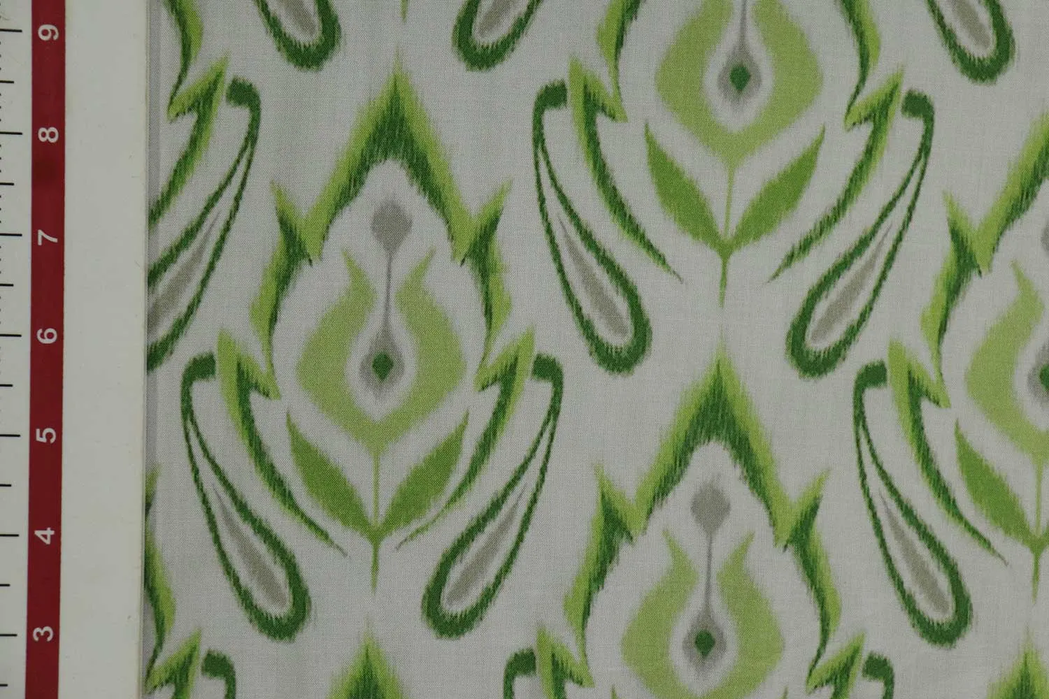 Light Green & White Motifs Printed Modal Viscose Blend Fabric