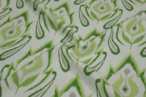 Light Green & White Motifs Printed Modal Viscose Blend Fabric