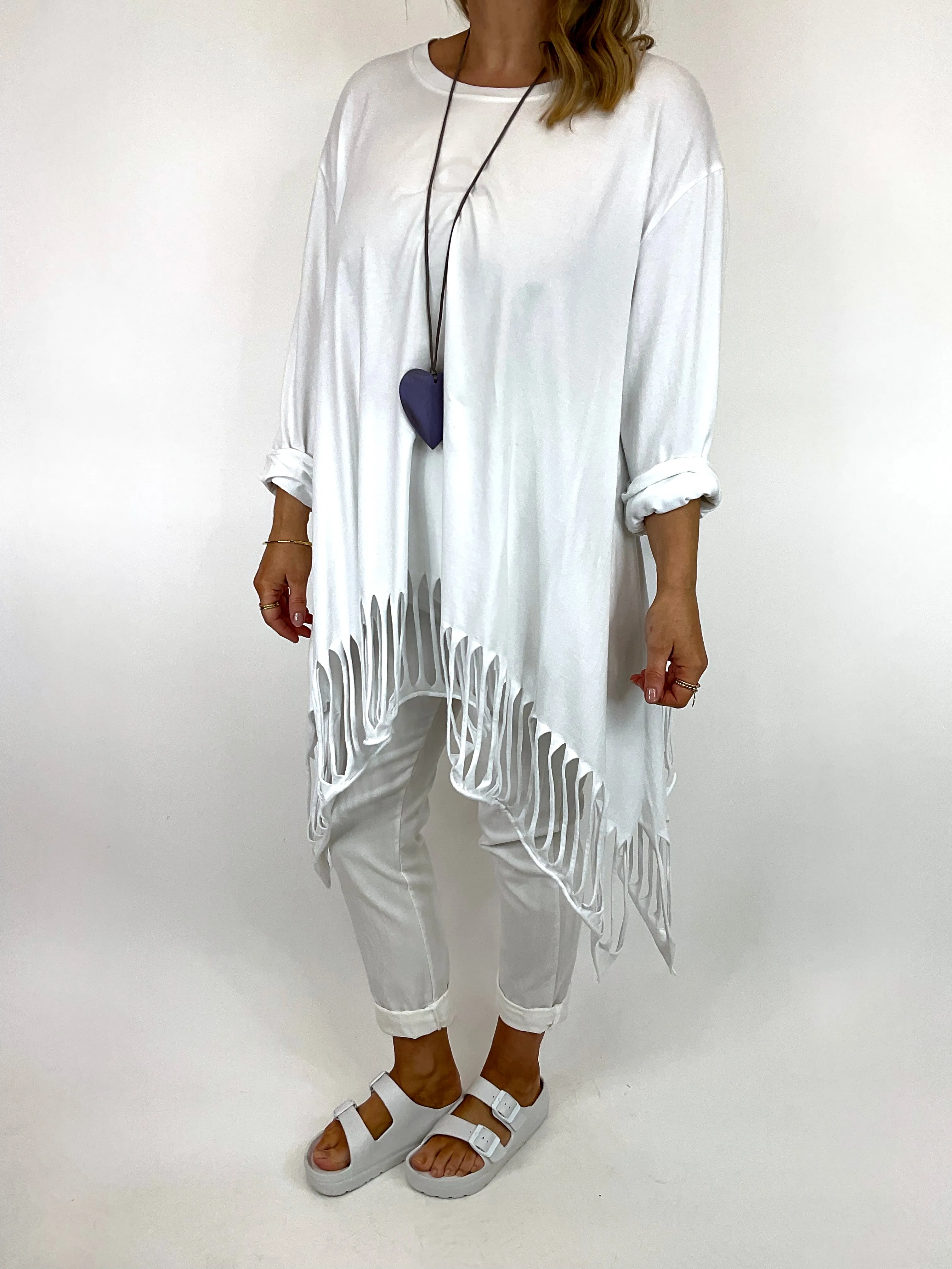 Made in Italy Lagenlook Mia Laser Hem Top in White. Code 06020