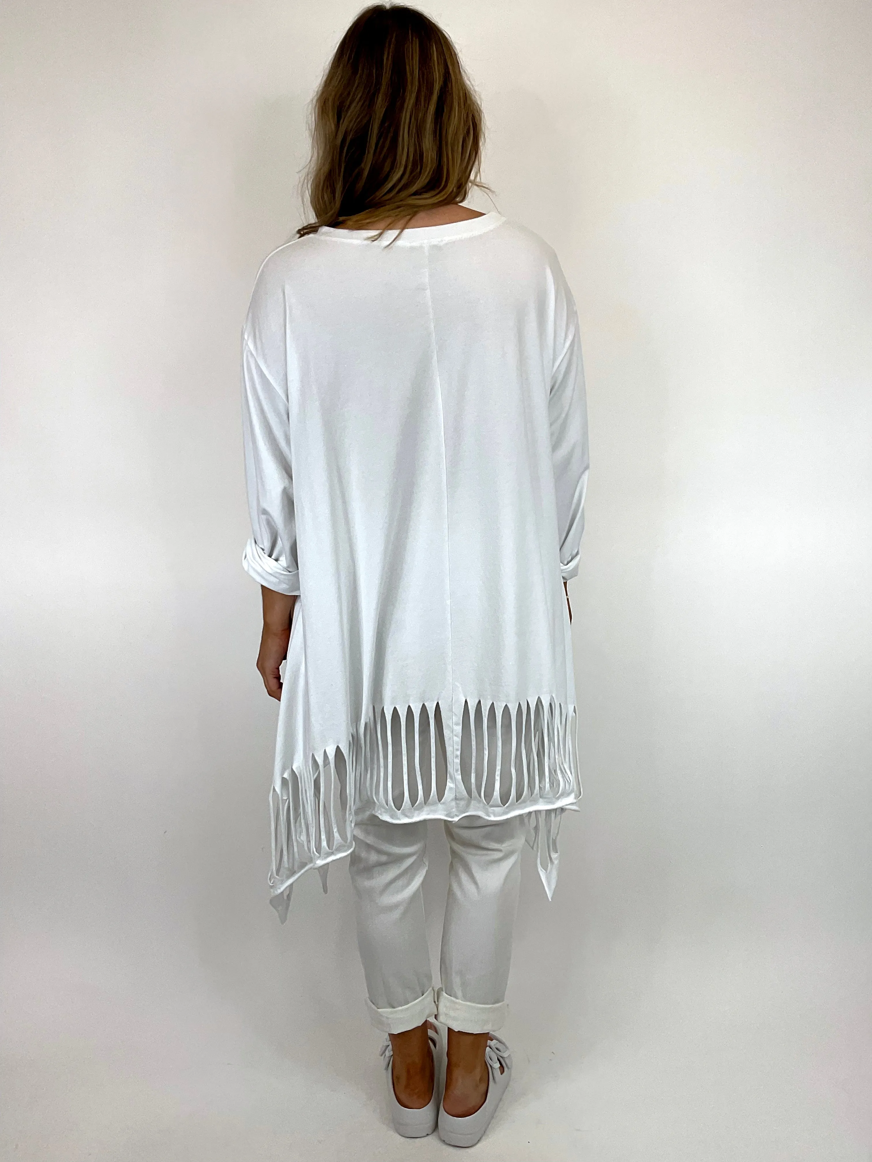 Made in Italy Lagenlook Mia Laser Hem Top in White. Code 06020