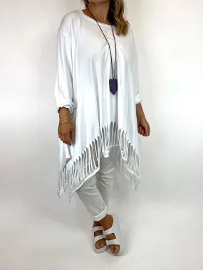 Made in Italy Lagenlook Mia Laser Hem Top in White. Code 06020