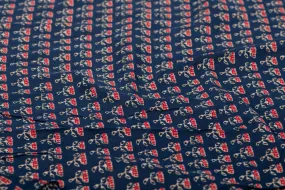 Navy Blue Floral Print Cotton Fabric