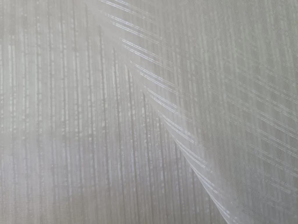 ORGANZA VERTICAL STRIPES IVORY COLOUR SILVER STRIPE SEMI SHEER 44" WIDE [12761]
