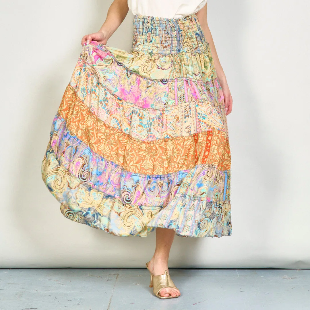 Patchwork bohemian smocked maxi skirt wholesale