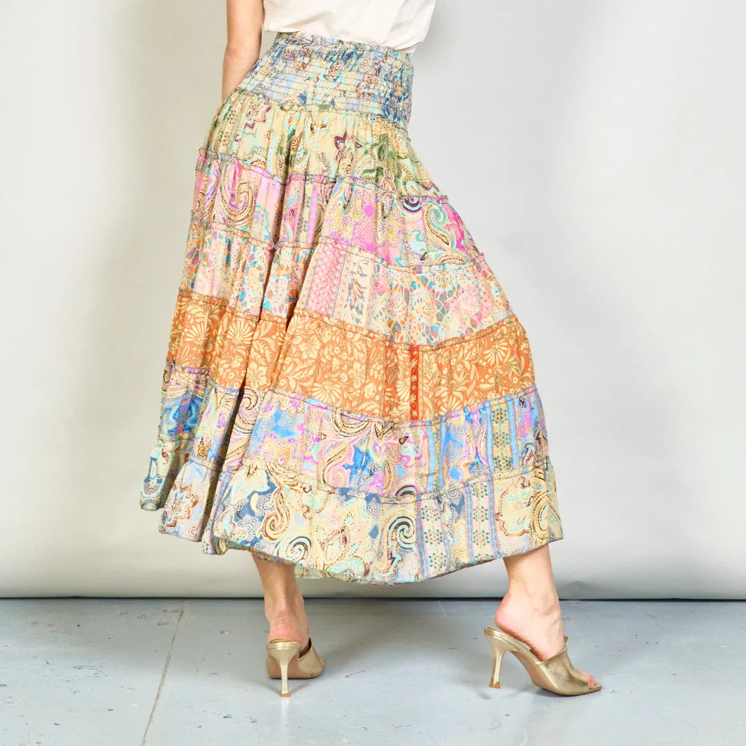 Patchwork bohemian smocked maxi skirt wholesale