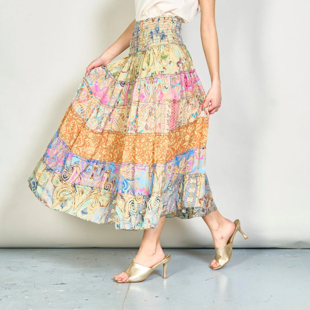 Patchwork bohemian smocked maxi skirt wholesale