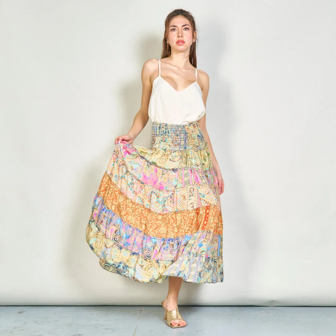 Patchwork bohemian smocked maxi skirt wholesale