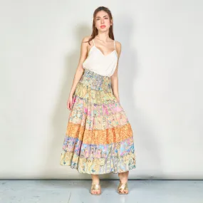Patchwork bohemian smocked maxi skirt wholesale