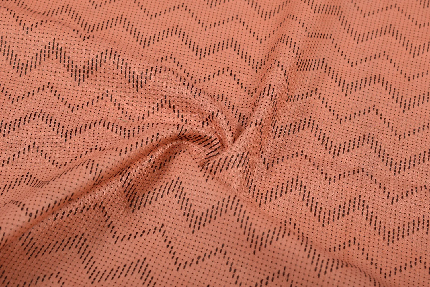 Peach Chevron Cotton Tussar Fabric