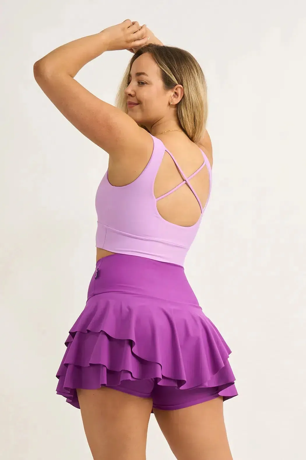 Performance High Waisted Ruffle Skort - Purple