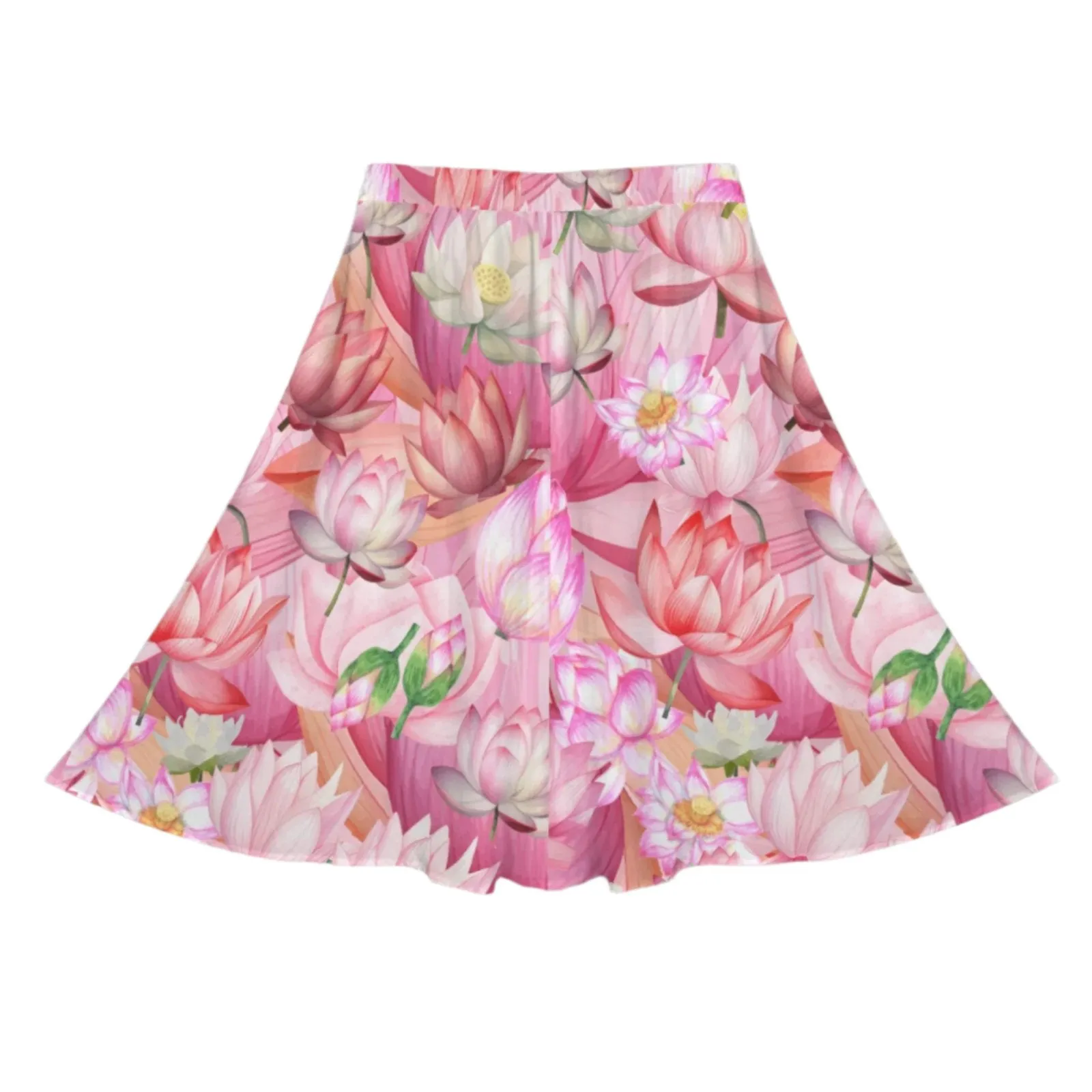 Pink Lotus Mid Length Skirt with Pockets up to 5 XL (FWS)