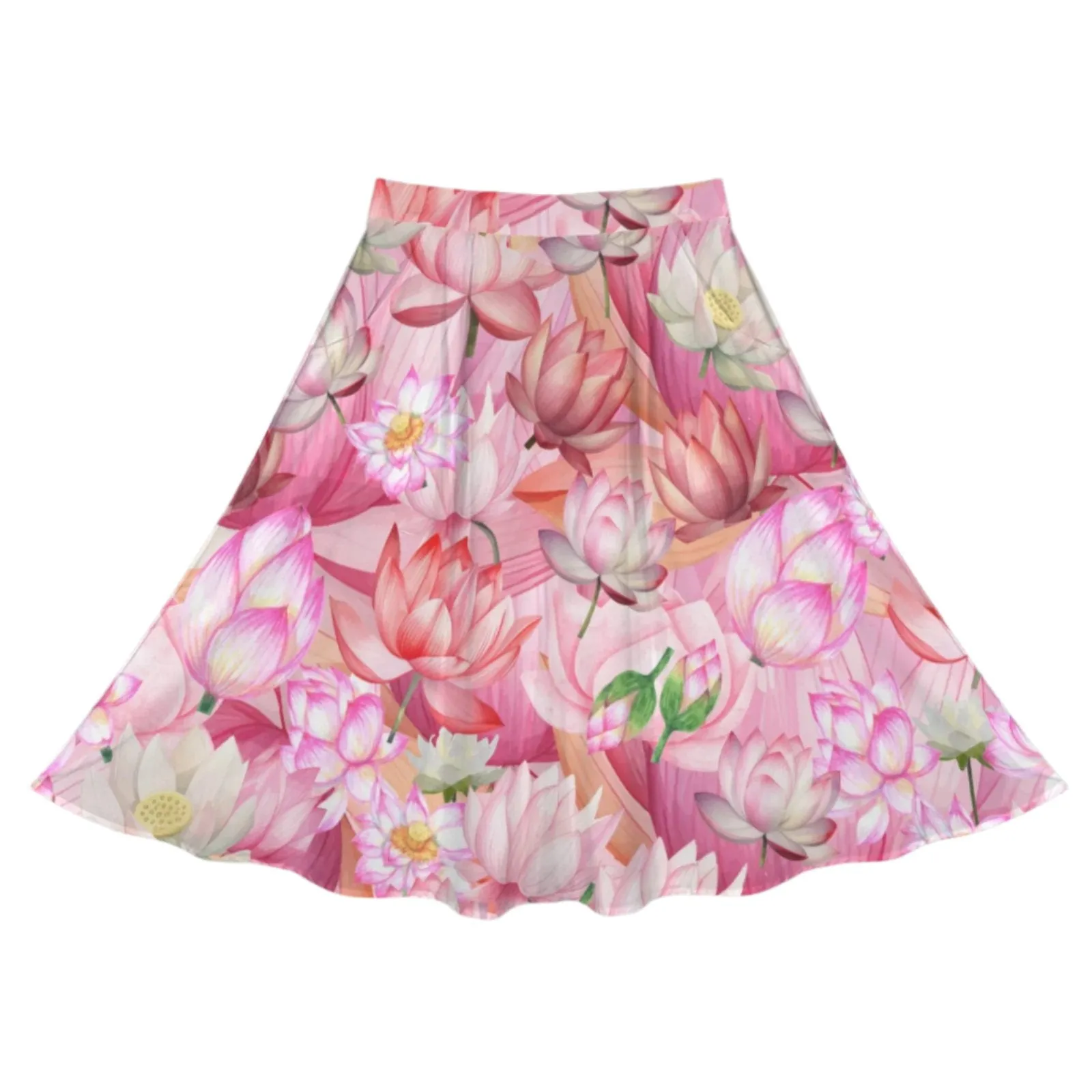 Pink Lotus Mid Length Skirt with Pockets up to 5 XL (FWS)