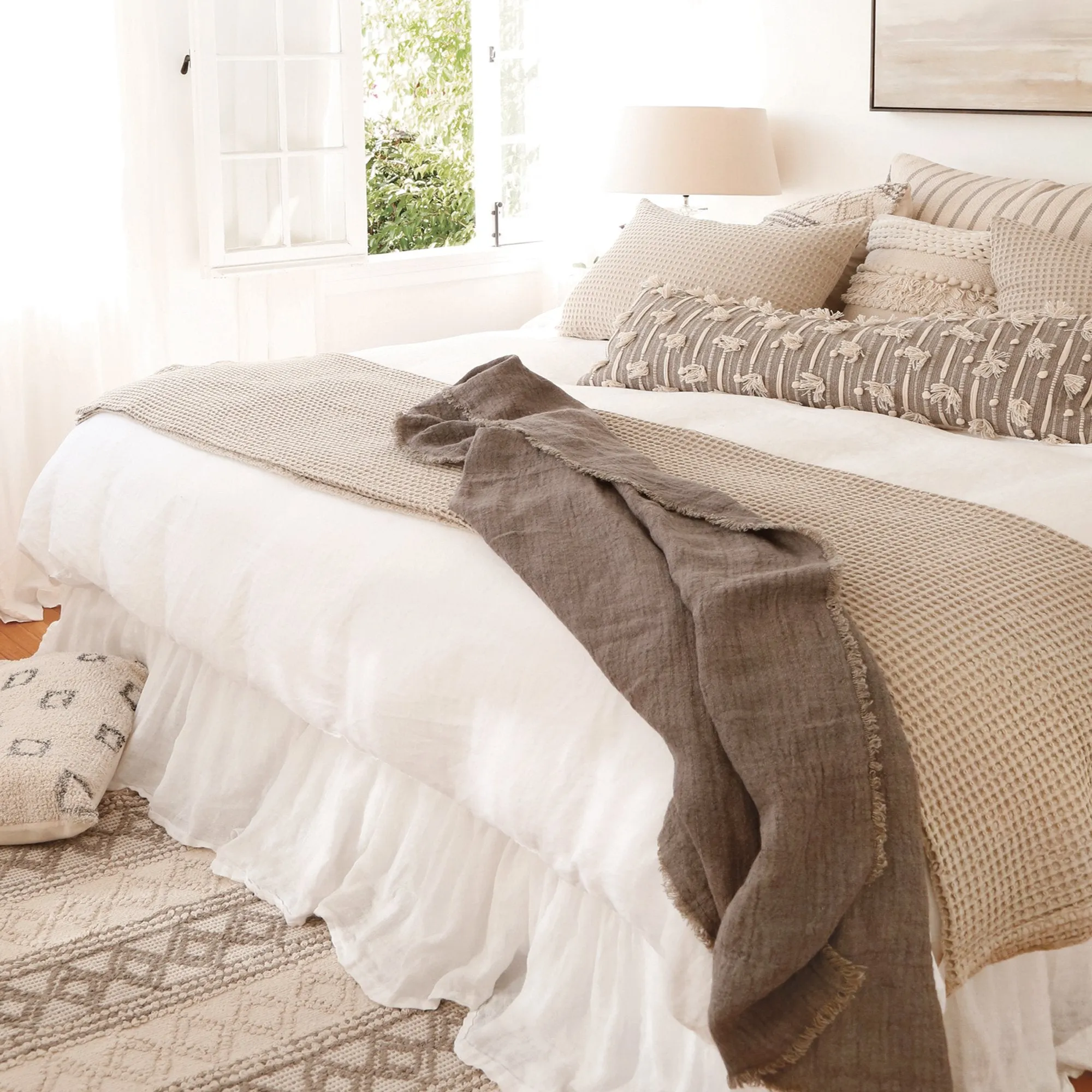 Pom Pom at Home Gathered White Linen Bedskirt ~ Available in Twin, Queen and King Sizes