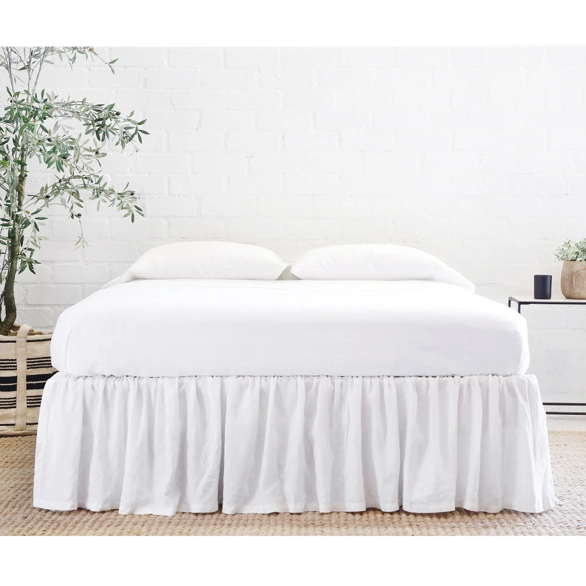 Pom Pom at Home Gathered White Linen Bedskirt ~ Available in Twin, Queen and King Sizes