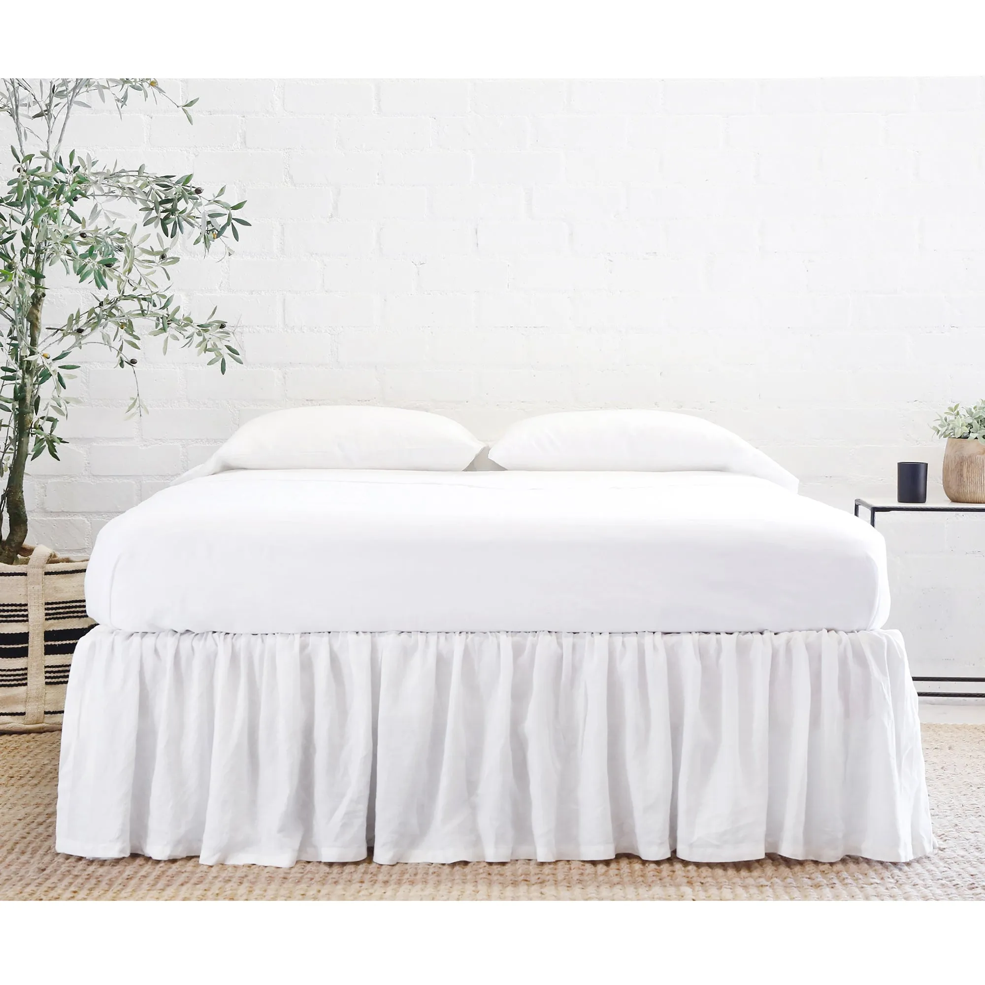 Pom Pom at Home Gathered White Linen Bedskirt ~ Available in Twin, Queen and King Sizes