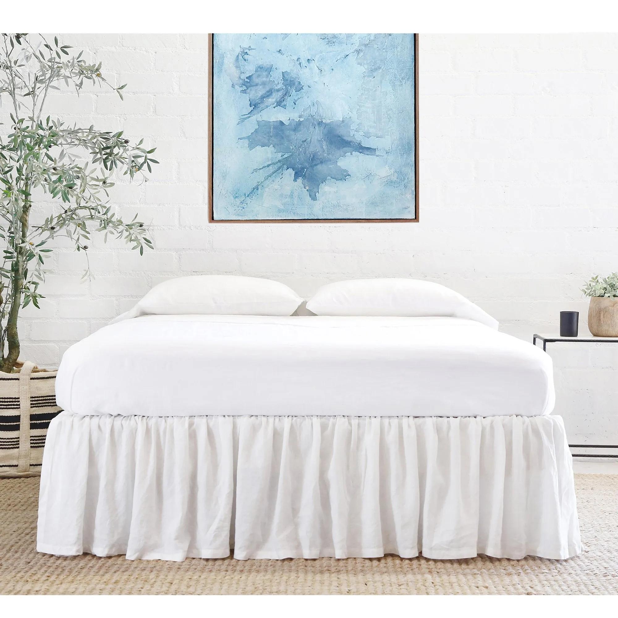 Pom Pom at Home Gathered White Linen Bedskirt ~ Available in Twin, Queen and King Sizes